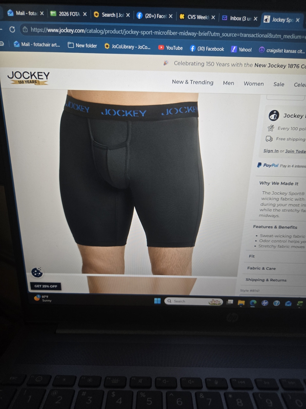 Jockey Black Boxer Briefs with Blue Logo Waistband